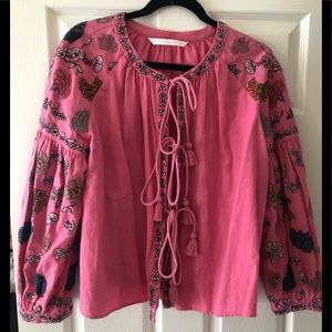 Zara Embroidered floral tassel top